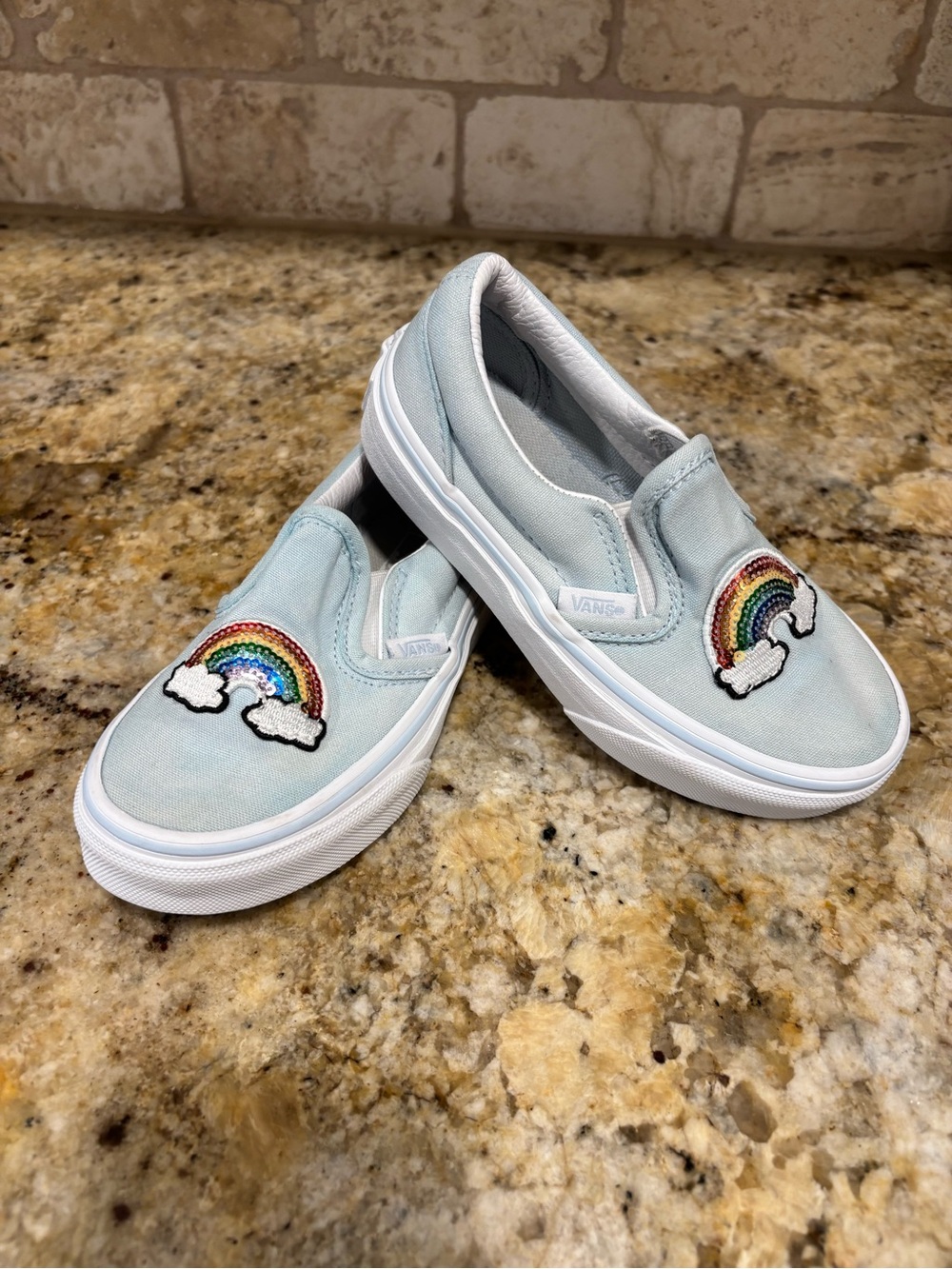 Vans Slip-On Rainbow Cloud Light Blue Shoes Girls 11 
Like new worn once